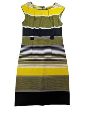 ILE New York Bodycon Dress Striped Yellow Black White Zip Back Womens 8